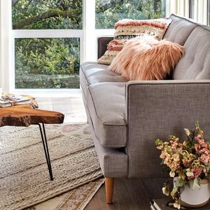 Juego de sofás de tela de lino gris de dos plazas modernos de mediados de siglo, diseño minimalista para muebles para el hogar para apartamentos de Indonesia - Product Image 4