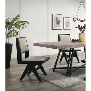 Sedie da Pranzo Contemporanee in 2 Pezzi, Nere con Rivestimento in Tessuto Grigio Chiaro, Senza Braccioli, per Sala da Pranzo - Product Image 3
