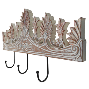 Smart Art Wood Carving Key <b>Rack</b> Organizer White Washed Handmade <b>Wall</b> Mounted Key Hanger Clothing Storage 3 <b>Hook</b> Engineered Wood - Product Image 5