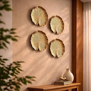 Gold Plated <b>Leaf</b> <b>Wall</b> Art <b>Decor</b> 4Pcs Bohemian Hanging Floral Botanical <b>Wall</b> Accents Irregular Shape Handmade - Product Image 4