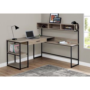 Scrivania per Computer a L Moderna e Contemporanea per Ufficio Domestico, in Laminato Marrone con Cassetti Portaoggetti in Metallo Nero - Product Image 5