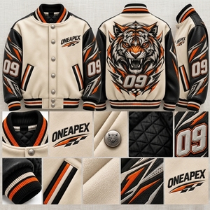 Veste en crème pour homme, veste de baseball, veste letterman, corps en laine, manches en cuir, design brodé, veste bomber d'équipe - Product Image 4