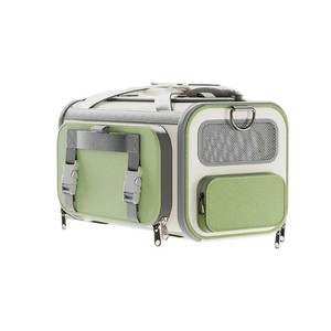 Mochila transportadora de mascotas de lona suave, verde, con cierre de cremallera y ventana de malla transpirable para gatos - Product Image 1