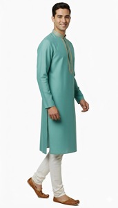 Kurta Amarilla de Algodón para Hombre, Manga Larga, Color Sólido, Cuello Alto, Largo hasta el Tobillo, Atuendo Elegante para Boda, Estilo India Pakistán - Product Image 2