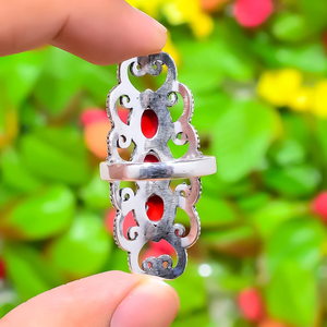 แหวนปะการังสีแดงธรรมชาติสำหรับผู้หญิง เงินแท้ 925 แหวนพลอยดีไซน์เนอร์ - Product Image 3