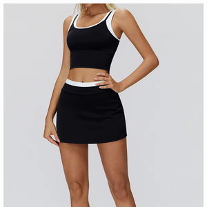 Custom High Quality 4-Way <b>Stretch</b> Solid Double Layer Breathable Spandex/Nylon Sports <b>Skirt</b> Set Women Tennis Yoga Gym Activewear - Product Image 1