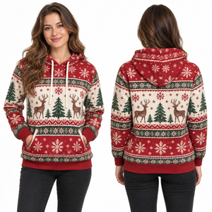 <b>Women's</b> <b>Christmas</b> Hooded Knitted Fleece Windproof Pullover <b>Sweater</b> Full Sleeve Winter Sweatshirt Pockets - Product Image 1