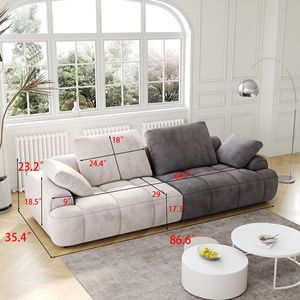 Divano Moderno a Due Posti in Tessuto Scamosciato Beige e Grigio, 220 cm, per Soggiorno - Product Image 4