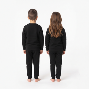 Conjunto Deportivo Moderno de Alta Calidad para Niños, Sudadera de Cuello Redondo Lisa de Color Negro Sólido, Pantalones Deportivos de Algodón - Product Image 6