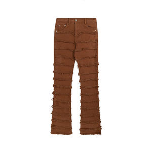 Wholesale Street Retro Raw Denim Yellow Clay Washed Old Slim Flare Straight ps Loose <b>Jeans</b> <b>for</b> <b>Men</b> Size Custom Leather pantatch - Product Image 1