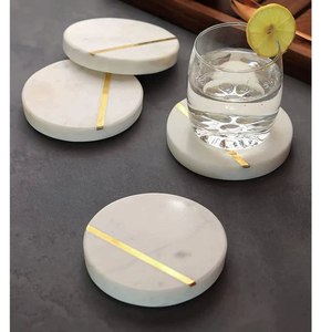 Ensemble de sous-verres en bois naturel et marbre, tapis de table antidérapants pour la protection des verres à café et à vin, finition polie, vaisselle, dessous de verre - Product Image 3