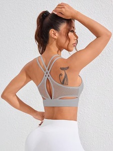 Premium Double Strap Fitness Crop Top | Breathable Knit Ventilation Hole Yoga <b>Bra</b> | Soft <b>Stretch</b> Athletic Gym Bralette - Product Image 2