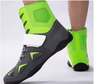Chaussures de lutte montantes d'hiver unisexe vert-gris, tige en PU, doublure en mesh, semelle extérieure en caoutchouc, pour entraînement de combat en salle de sport et au ring - Product Image 1