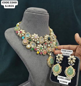 Luxury Vintage Multicolor <b>Statement</b> <b>Necklace</b> Set for Women Antique Gold Plated Brass Designer Wedding Party Jewelry Gift Set - Product Image 3