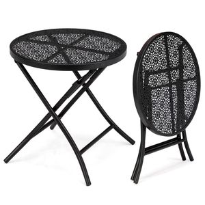 Tavolino Pieghevole in Acciaio da 18 Pollici, Tavolo da Caffè Rotondo con Intagli Floreali per Uso Esterno, Giardino, Balcone, Picnic - Product Image 1