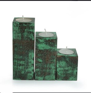 Juego de 3 Portavelas de Madera de Primera Calidad en Color Verde, Hechos a Mano, para Velas de Té, al Mejor Precio - Product Image 6