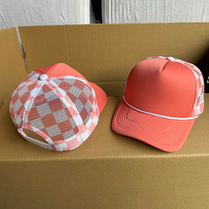 Red Checkered Mesh Trucker Cap 6-Panel Adjustable Unisex Casual Baseball <b>Hat</b> Spring <b>Summer</b> Style - Product Image 6