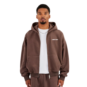 Men's Two Piece Hooded Tracksuit Full Zip Sweatshirt Drawcord Hem Elastic Waist Wide Leg <b>Trousers</b> Loose Casual Lounge Outfit Set - Product Image 3