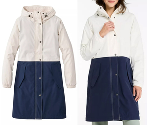Chaqueta Larga con Capucha y Bloques de Color para Mujer, con Bolsillos de Parche, Exterior de Poliéster Impermeable, para Otoño - Product Image 1