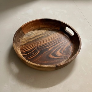 Plateau de service rond en bois massif, fait main, poli, avec poignées, le plus vendu, assiette décorative en bois naturel, plat artisanal - Product Image 5