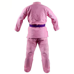 Ensemble d'uniformes de judo roses de haute qualité pour filles, 100 % coton, vêtements d'arts martiaux durables, taille enfant, coupe classique, style uni teint, OEM - Product Image 2