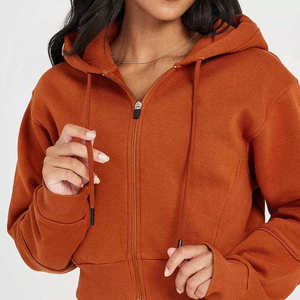 Hoodie court léger pour femme avec logo personnalisé, style streetwear, respirant, épaules tombantes, fermeture éclair intégrale - Product Image 5