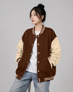 Trendy Women's Custom Varsity Jacket Snap Button Baseball Bomber Letterman <b>Coat</b> College Style Premium Casual Streetwear Fashion - Product Image 4