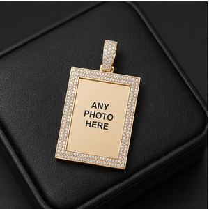 Colgante Personalizado con Foto, Rectangular, con Incrustaciones de Moissanita, Chapado en Oro, Lujoso, Estilo Hip Hop, Unisex, Certificado GRA, de Moda - Product Image 1