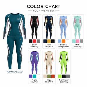 Yoga Club Long Sleeve Yoga Set Gradient Color Full Length Mid Waist Spandex Breathable Contrast Binding 2-Piece Crew Neck <b>Mesh</b> - Product Image 3
