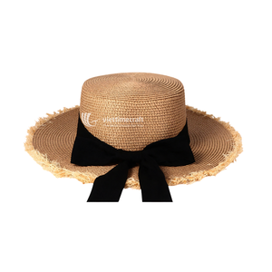 Women Straw Boater <b>Hat</b> Wide Brim Bowknot <b>Flat</b> Topped Sun <b>Hat</b> Foldable Beach Travel Cap - Product Image 2