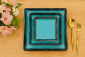 Handmade <b>Ceramic</b> Serving <b>Plates</b> Set Rectangle Blue Crackle Glaze Wabi Sabi Style Dinnerware Party Table Decor - Product Image 4