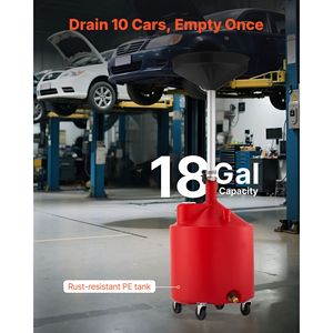 Serbatoio Portatile per Scarico Olio da 18 Galloni con Imbuto Regolabile per Riparazioni Auto e Scarico Fluidi Industriali, Ruote Incluse - Product Image 3