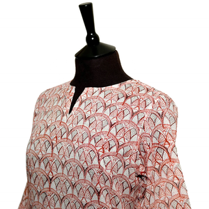 VENTE Haut long KURTA Style 9 Design géométrique rouge et gris 100% Coton léger Col en V Manches longues Tunique Haut Cadeau pour elle - Product Image 2