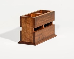 Acacia Wood Tabletop Cutlery <b>Caddy</b> with 2 Compartments Rustic Wooden Flatware Storage Organizer for Dining Table <b>Kitchen</b> Counter - Product Image 2