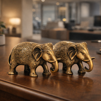 AG Elements Ensemble de figurines d'éléphants en aluminium faites à la main, finition laiton antique, design Art Déco, 2 pièces, écologique, anniversaire