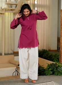 Women's Purple <b>Silk</b> Kurta With White <b>Palazzo</b> <b>Pants</b> Loose Fit Casual Wear Indian Pakistani Style All Seasons - Product Image 2