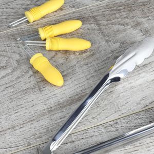 Piatti in plastica gialla da 8,5 pollici per mais in pannocchia con supporti, 2 piatti e 4 porta mais in pannocchia - Product Image 4