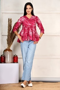 Túnica de Algodón de Alta Calidad con Diseño Floral, Estilo Jaipur, Manga 3/4, Estampado de Algodón Ecológico y Ético, Ropa de Verano para Resort - Product Image 6