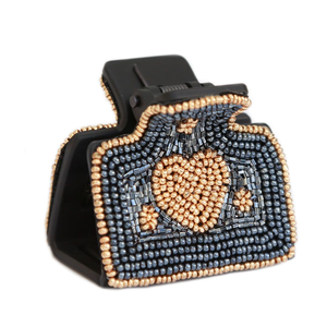 Barrette artisanale en perles de verre pur pour femmes et filles, bijou de mode, pince à cheveux brodée avec perles de rocaille et tissu - Product Image 6