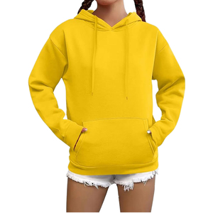 เสื้อฮู้ดผู้หญิงสีเหลืองล้วน ผ้าฟลีซ 100% โพลีเอสเตอร์ ถักแบบลำลอง ความยาวสั้น มีกระเป๋า เหมาะสำหรับใส่ในฤดูหนาว - Product Image 3