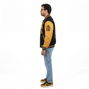 Blouson universitaire personnalisé pour homme en laine véritable et cuir, color-block, pour fraternité, streetwear, vente en gros OEM - Product Image 3