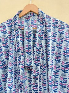 Bata Kimono de Algodón 100% Tejido con Estampado de Dibujos Animados para Mujer, Camisón de Verano Hecho a Mano, Cuello en V, Cintura Elástica, Largo Completo, Suave - Product Image 2