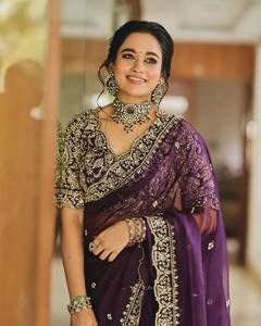 Indian Ethnic Traditional Fancy Designer <b>Saree</b> Embroidery Work for Wedding Party and Festive Function for Women Trendy Outfit - Product Image 2