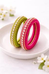 Colorful Handmade Thread <b>Bangles</b> Set Silk Wrapped Traditional Indian Jewelry Women Bridal Party Wear Bulk - Product Image 3