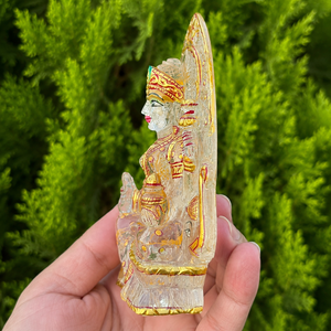 Estatua de Lakshmi de Cuarzo Transparente Tallada a Mano, Ídolo de la Diosa Hindú Pintado a Mano, Decoración de Cristal para el Hogar, Regalo de Buena Suerte - Product Image 1
