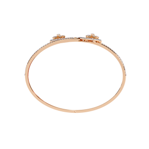 Open Cuff Bangle in 10k 14K 18k Rose Gold with Pave Band | Lab Grown Pear Shape Round Diamond Halo Cluster Diamond <b>Bracelet</b> - Product Image 4