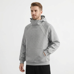 <b>Men's</b> Hooded <b>Sweatshirt</b> Solid <b>Grey</b> Raglan Sleeve Loose Fit Casual Cotton Fleece Winter Wear Pocket Everyday Formal 100% Cotton - Product Image 5