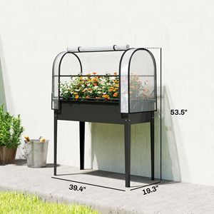 Jardinera Elevada de Metal Negro con Cubierta Abatible Tipo Invernadero, Patas y Orificio de Drenaje, Fácil de Usar - Product Image 3