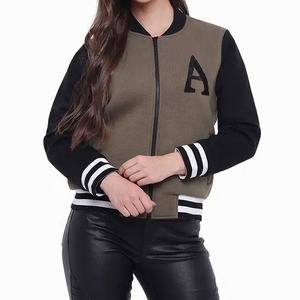 2025 Varsity Wool Crop Top Mujeres de alta calidad de cuero transpirable Bomber School Collage Crop Jacket - Product Image 5