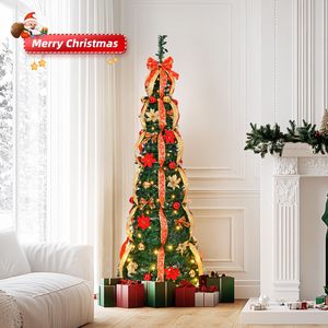 Albero di Natale Artificiale Pop-up da 180 cm Completamente Decorato con 150 Luci Rosse e Dorate a Batteria, Set Decorativo Pre-Illuminato per Feste Natalizie - Product Image 6